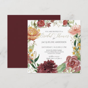 Bridal Shower Fall Floral Burgundy Blush Roses Invitation