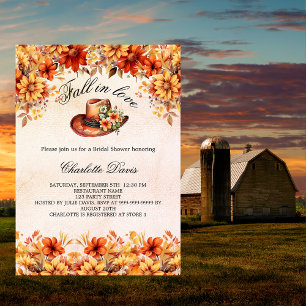 Bridal Shower fall in love cowgirl orange florals Invitation