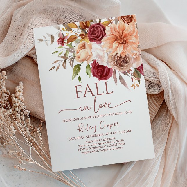 Bridal Shower Fall Marsala Flowers  Invitation (Creator Uploaded)