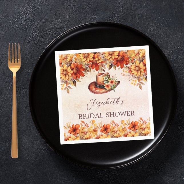 Bridal Shower fall orange florals cowgirl hat Napkin (Creator Uploaded)