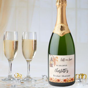 Bridal Shower fall orange flowers leaves Sparkling Wine Label
