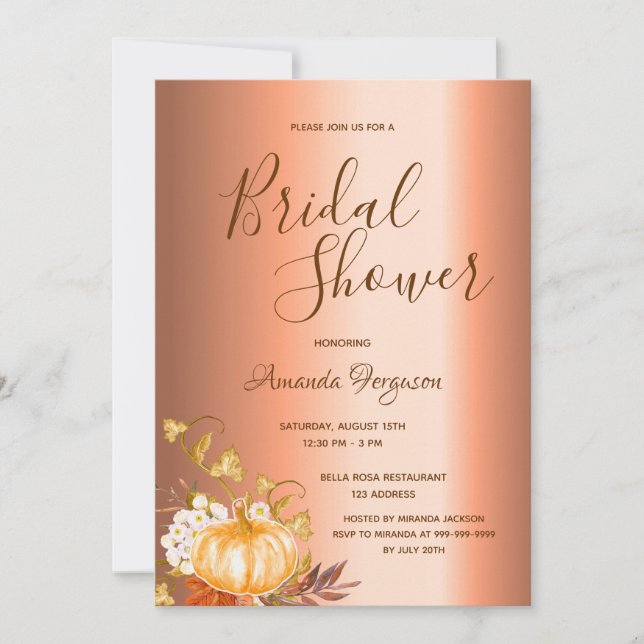 Bridal Shower fall pumpkin copper script Invitation (Front)