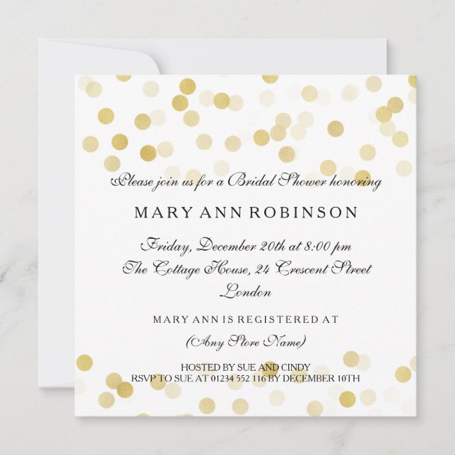 Bridal Shower Faux Gold Foil Glitter Lights Invitation (Front)