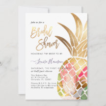 Bridal Shower, Faux Gold Watercolor Pineapple