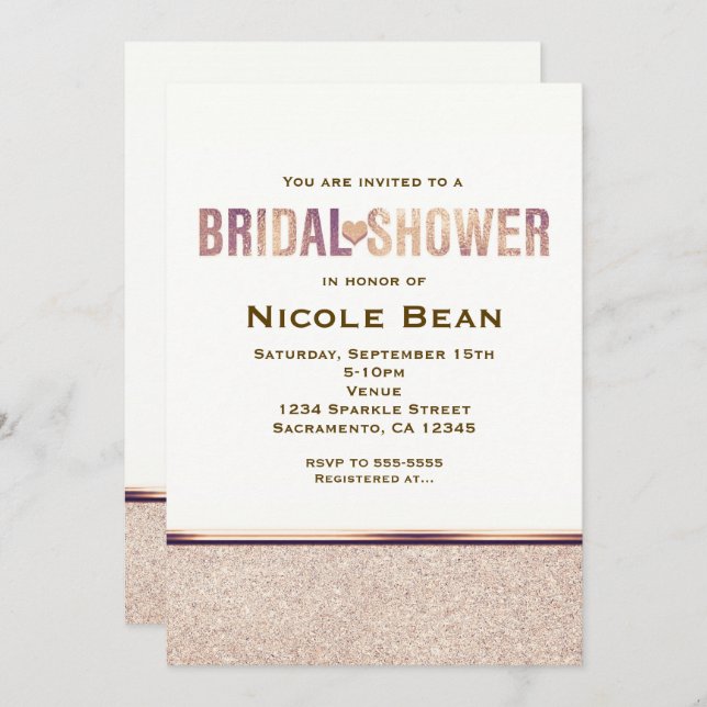 Bridal Shower Faux Rose Gold Champagne Invitation (Front/Back)