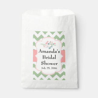 Bridal Shower Favour Bags, Green Chevron, Florals Bag