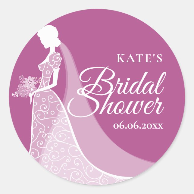Bridal Shower Favour Elegant Lace Gown Classic Round Sticker (Front)