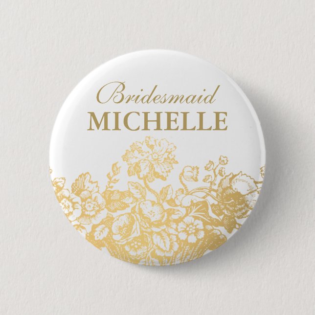 Bridal Shower Favour Floral Basket Gold 2 Inch Round Button (Front)