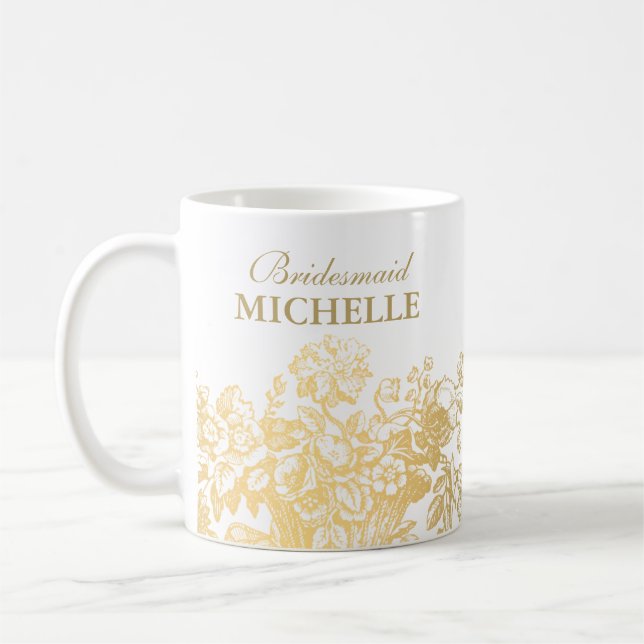 Bridal Shower Favour Floral Basket Gold Coffee Mug (Left)