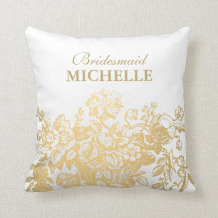 Bridal Shower Favour Floral Basket Gold Throw Pillow