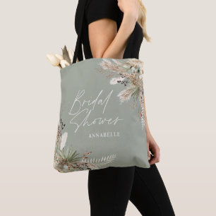 Bridal shower favour pampas eucalyptus sage green tote bag
