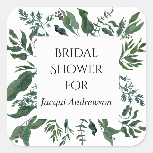 Bridal Shower Favour Seal Emerald Forest Foliage (Front)