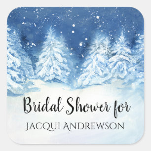 Bridal Shower Favour Seal Winter Snowy Forest Tree