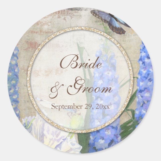 Bridal Shower Favour Seals Dragonfly Butterfly Art (Front)