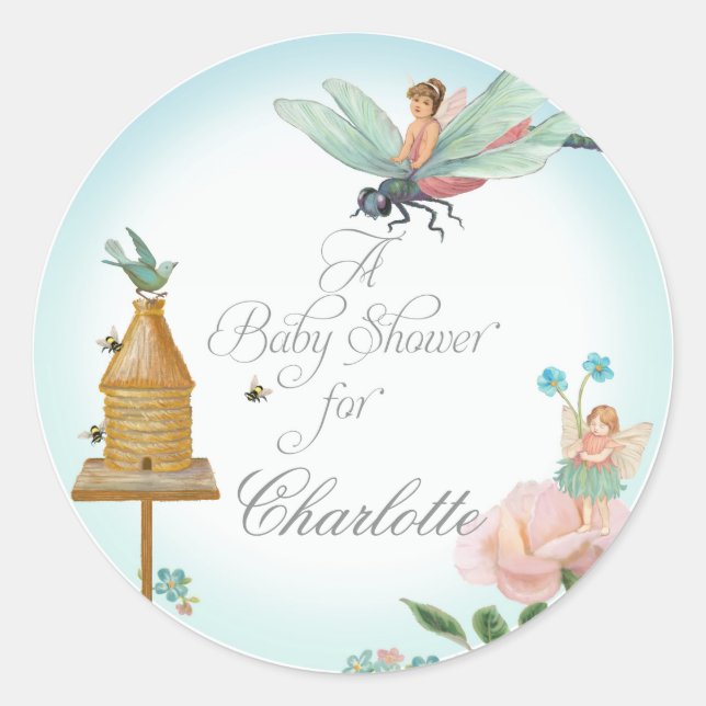 Bridal Shower Favour Seals Flower Fairies Dragonfl (Front)