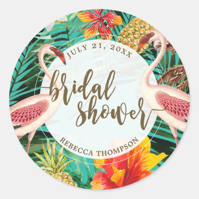 bridal shower favour sticker tropical flamingo (Front)