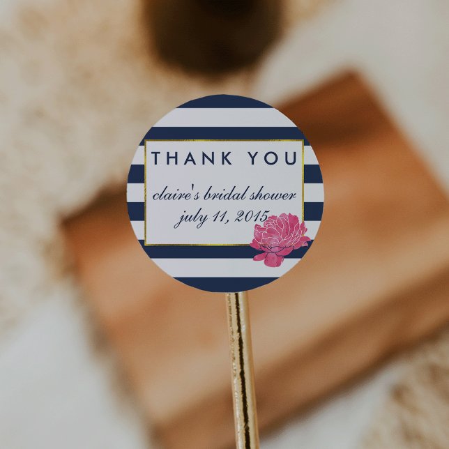 Bridal Shower Favour Stickers | Navy Stripe & Peon (Creator Uploaded)