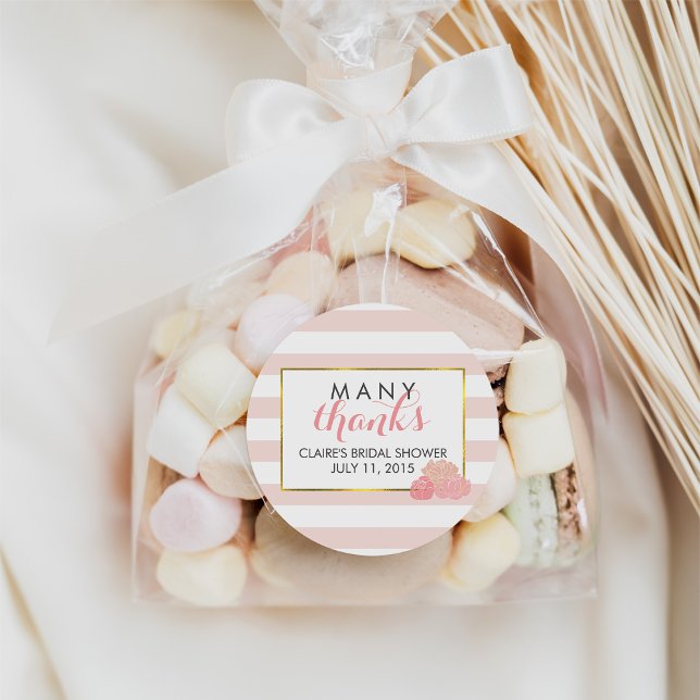 Bridal Shower Favour Stickers | Pink Stripe & Peon (Creator Uploaded)