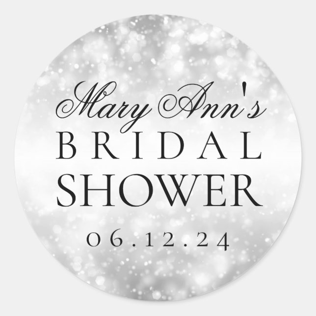 Bridal Shower Favour Tag Silver Shimmer Lights (Front)