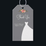Bridal Shower Favour Tags, Gown & Floral, grey Gift Tags<br><div class="desc">elegant floral bouquet and a beautiful wedding gown on a grey background.</div>