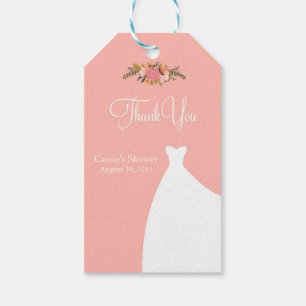 Bridal Shower Favour Tags, Gown & Floral Pink Gift Tags