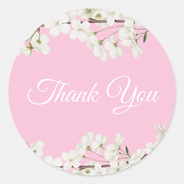 Bridal Shower Favour White Blossom Thank You Classic Round Sticker (Front)