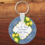 Bridal shower favours blue tiles lemon Amalfi Keychain<br><div class="desc">Bridal shower favours blue tiles lemon Amalfi Positano themed bridal shower custom favours.</div>