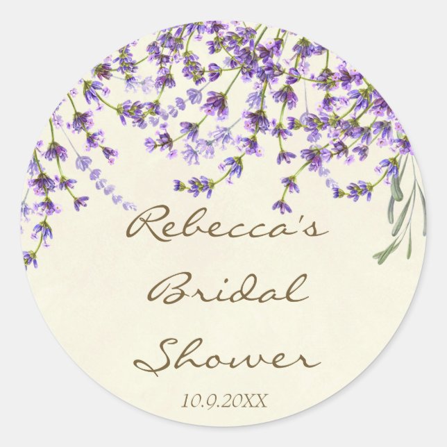 bridal shower favours stickers lavender floral (Front)