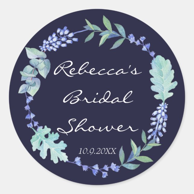 bridal shower favours stickers navy blue floral (Front)