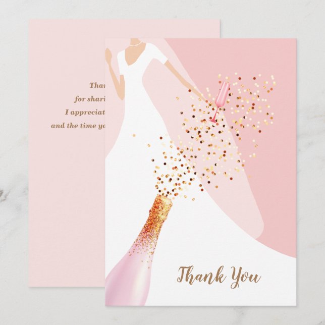 Bridal Shower Flat Rose Quartz Pink Thank You Card (Front/Back)