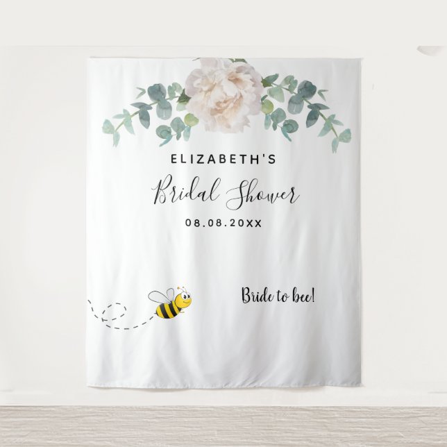 Bridal Shower floral eucaluptus white bride to bee Tapestry (Front)