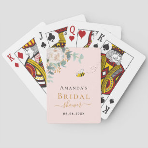 Bridal Shower floral eucalyptus bee rose gold pink Playing Cards