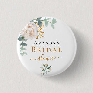 Bridal Shower floral eucalyptus greenery elegant 1 Inch Round Button