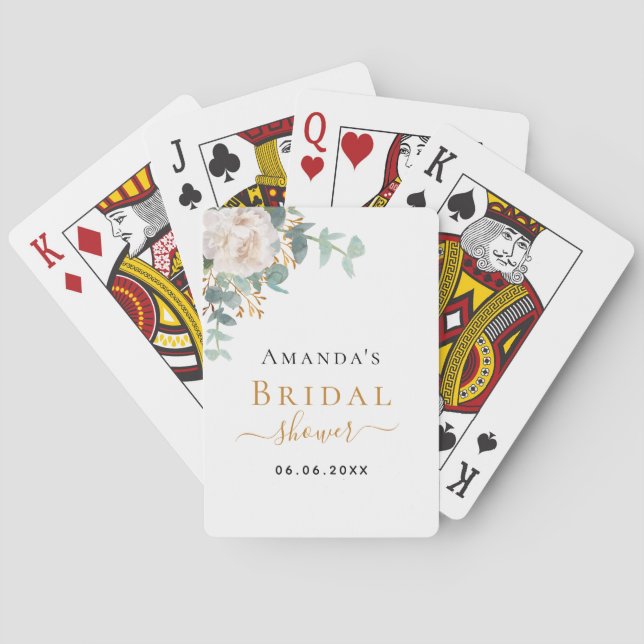 Bridal Shower floral eucalyptus greenery elegant Playing Cards (Back)