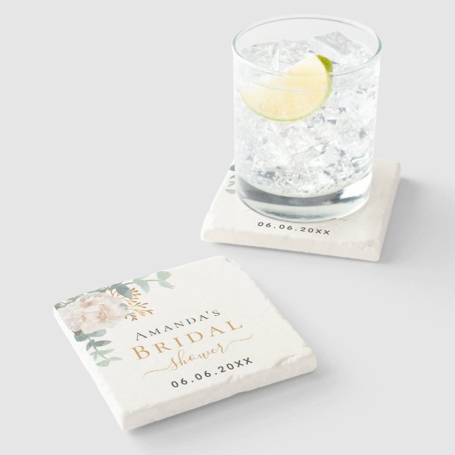 Bridal Shower floral eucalyptus greenery elegant Stone Coaster (Side)