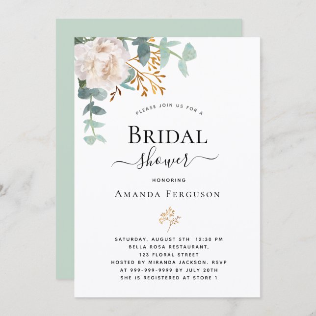 Bridal Shower floral eucalyptus greenery modern Invitation (Front/Back)