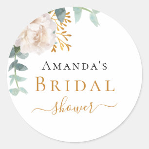 Bridal Shower floral eucalyptus greenery white Classic Round Sticker