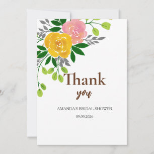 Bridal Shower floral eucalyptus rose gold pink Thank You Card