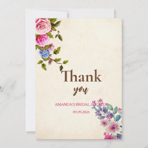 Bridal Shower floral eucalyptus rose gold pink  Thank You Card