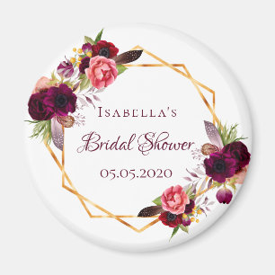Bridal shower floral gold geo white burgundy magnet