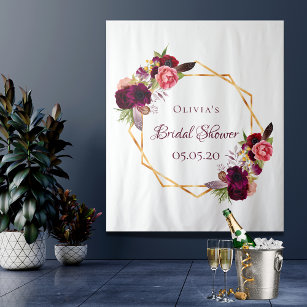 Bridal shower floral gold geometric burgundy name tapestry