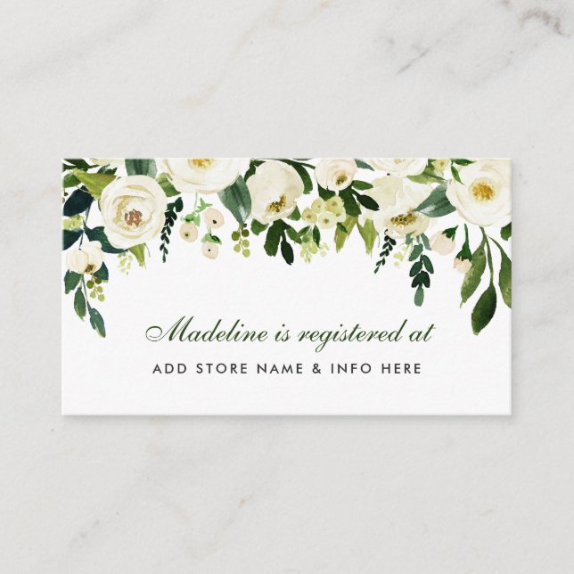 Bridal Shower Floral Green Registry Insert Card (Front)