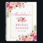Bridal Shower Floral Pink Blush Gold Gift List Notebook<br><div class="desc">Watercolor Pink Blush Floral Gold Bridal Shower Gift List Notebook - Gold Frame - Pink Script</div>