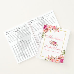 Bridal Shower Floral Pink Blush Recipe Notebook