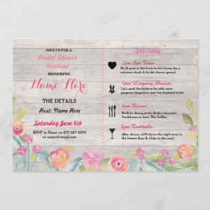 Bridal Shower Floral Pink Itinerary Invite