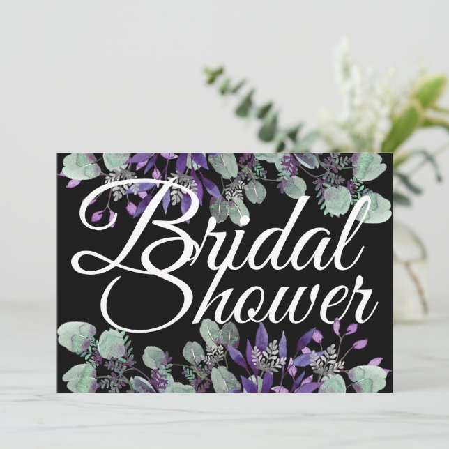 Bridal Shower Floral Purple Flower White Letter Invitation (Standing Front)