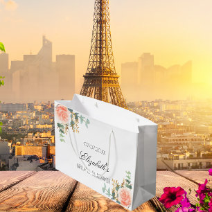 Bridal Shower floral rose gold blush eucalyptus Large Gift Bag