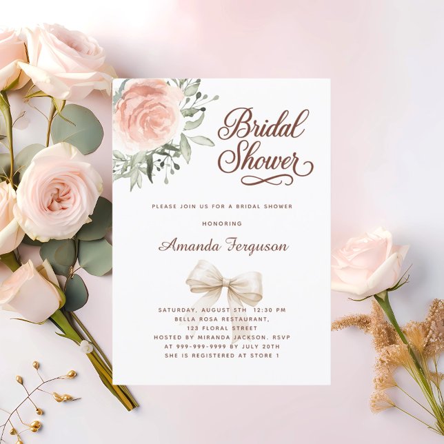 Bridal Shower floral rose gold bow elegant Invitation (Creator Uploaded)