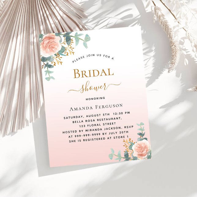 Bridal Shower floral rose gold budget invitation (Creator Uploaded)