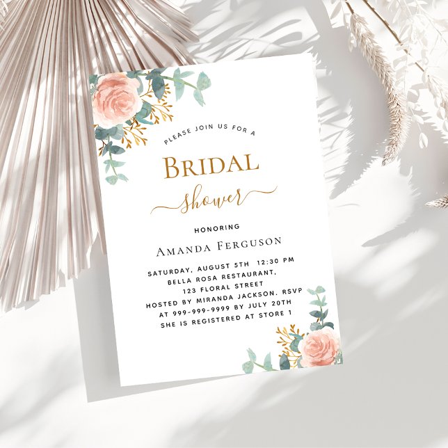 Bridal Shower floral rose gold eucalyptus greenery Invitation Postcard (Creator Uploaded)